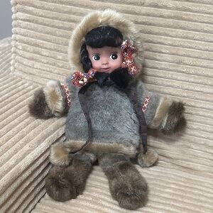 Artic Circle Eskimo Gray and Brown Plush Doll excellent for collecting